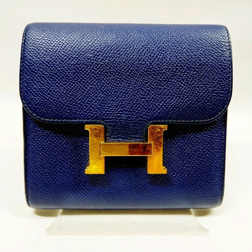 $4995 Authentic HERMES Constance Made in FRANCE Women's Navy Blue Epsom Wallet